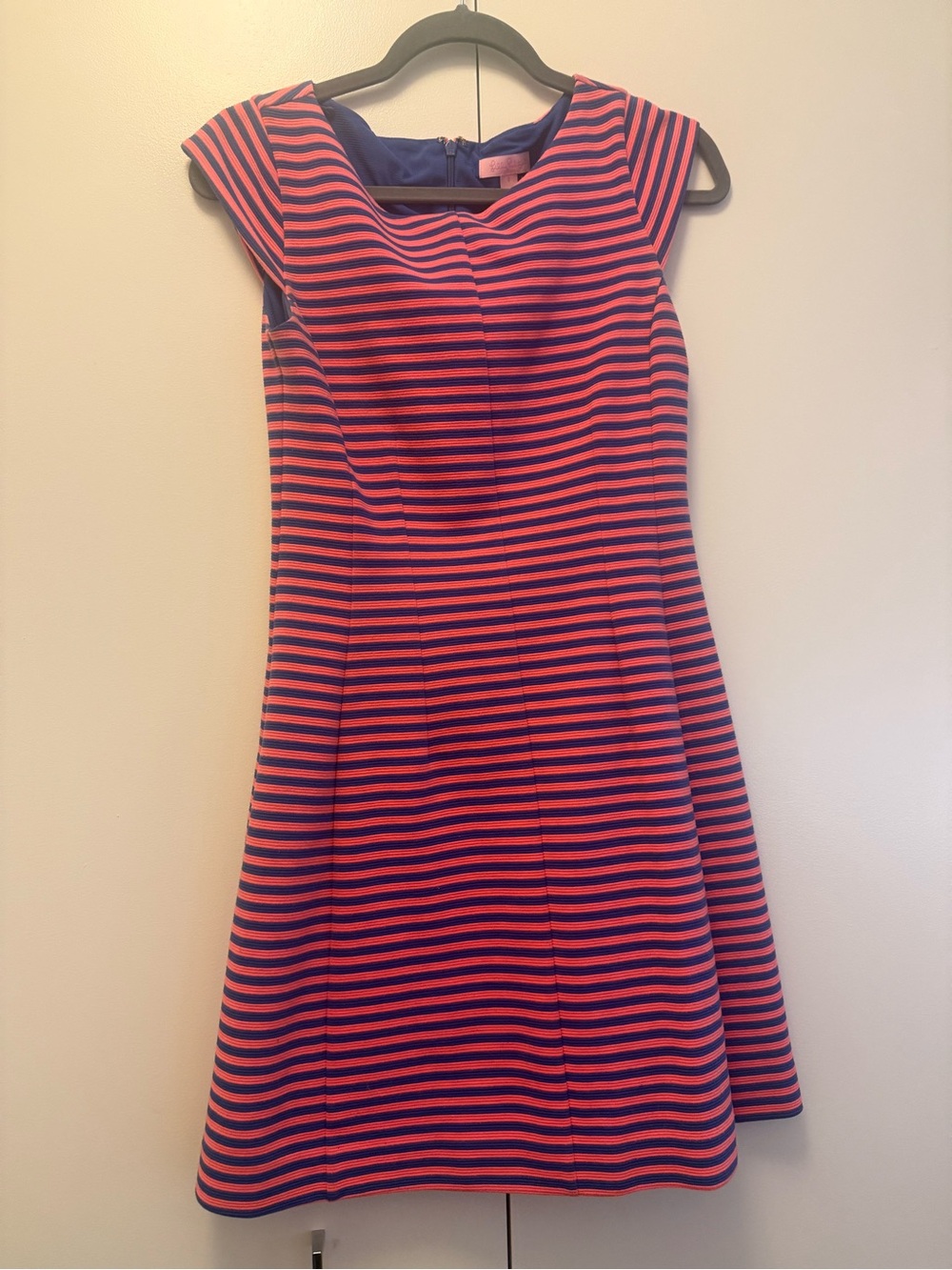 Lilly Pulitzer Navy and Coral Striped Fit-and-Flare Dress